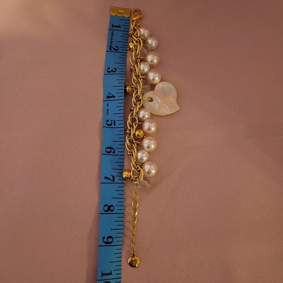 Glamorous Jane Acrylic Charm Bracelet Faux Gold Pearl Shell Boho Beach Jewelry - Picture 2 of 10